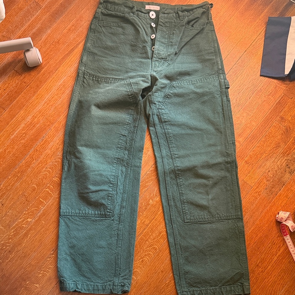 Jesse Kamm Straight Leg Pants in Olive Green - Picture 3 of 5